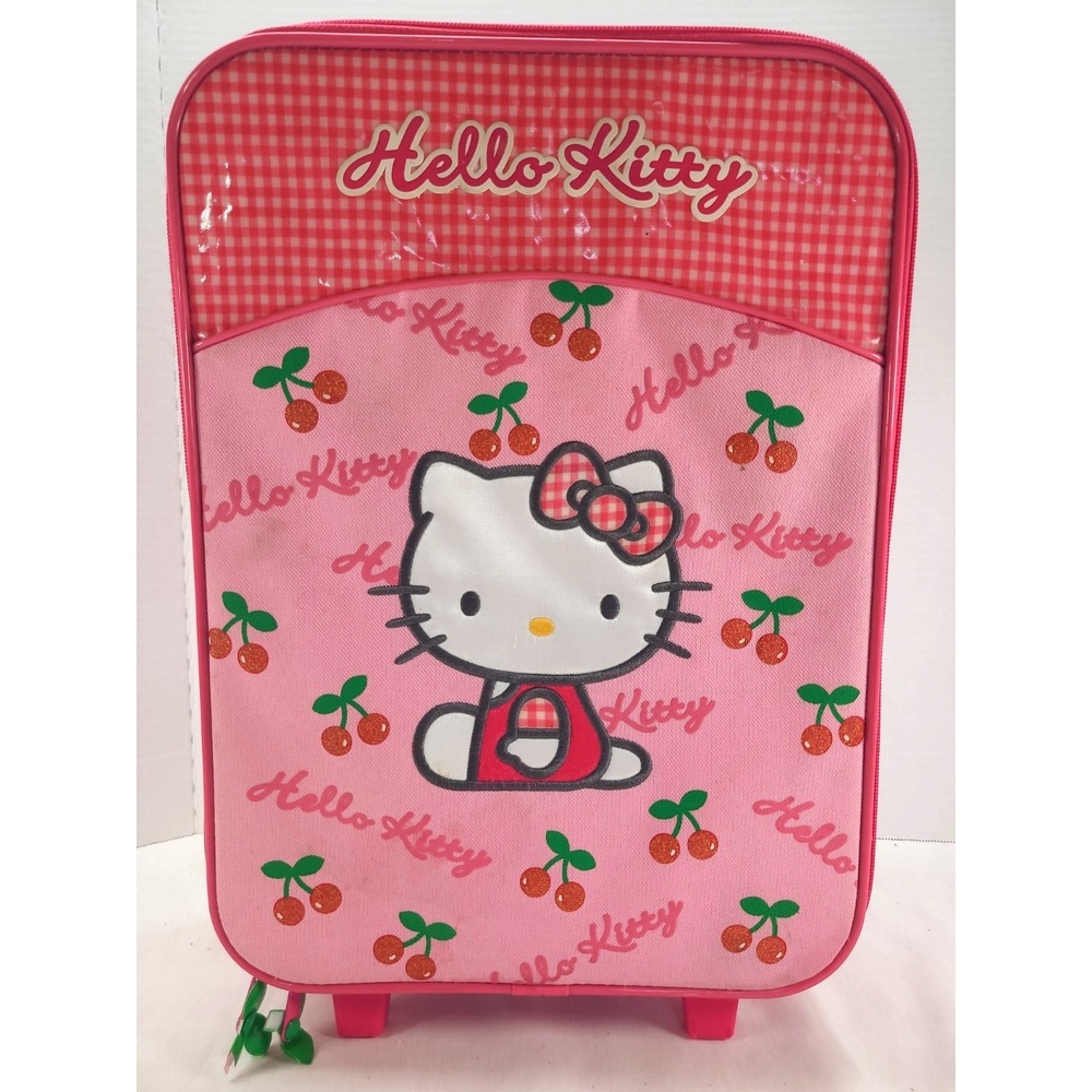 Vtg 2002 Hello Kitty Rolling Luggage Carry on 18" Framed Canvas Bag
